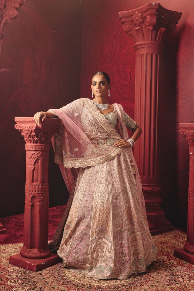 Pink & Green Tissue Lehenga
