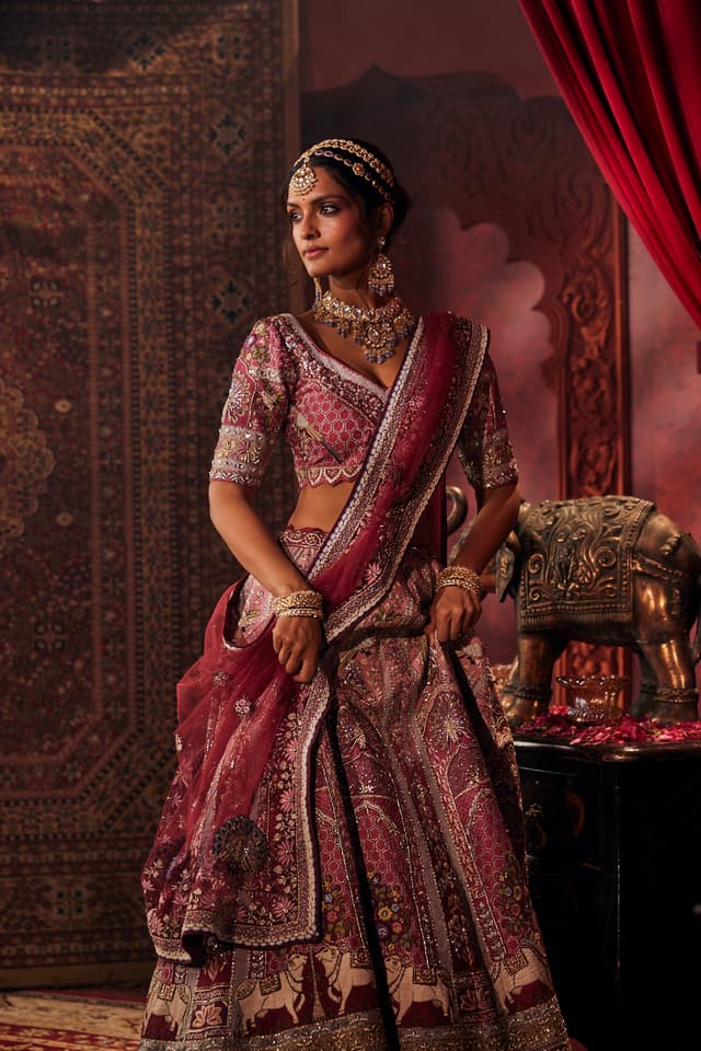 Rose Berry Resham Heritage Lehenga